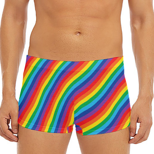 Rainbow Diagonal Striped Pattern Print Men's Short Boxer Briefs