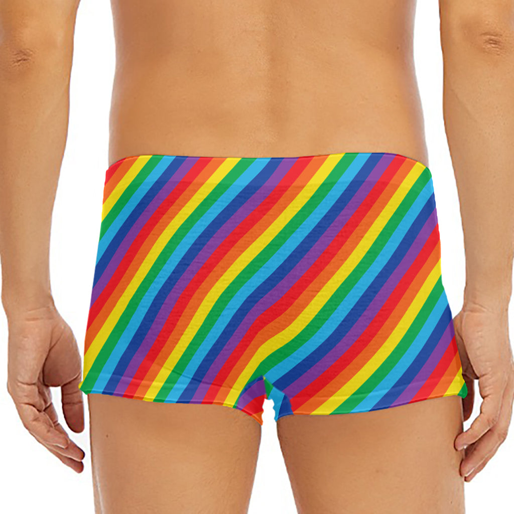 Rainbow Diagonal Striped Pattern Print Men's Short Boxer Briefs