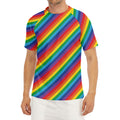 Rainbow Diagonal Striped Pattern Print Men's Short Sleeve Rash Guard