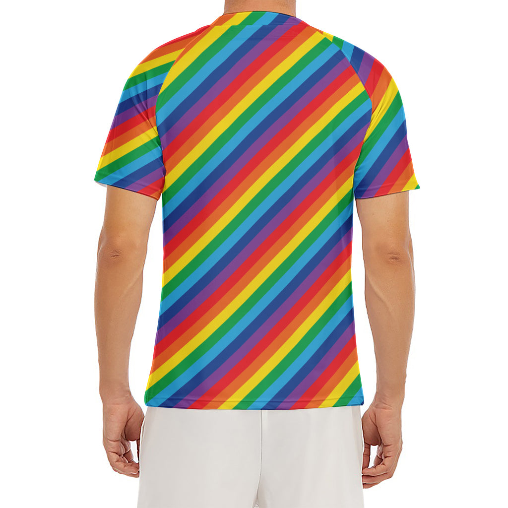 Rainbow Diagonal Striped Pattern Print Men's Short Sleeve Rash Guard