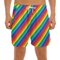 Rainbow Diagonal Striped Pattern Print Men's Split Running Shorts