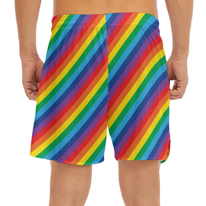 Rainbow Diagonal Striped Pattern Print Men's Split Running Shorts