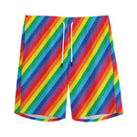 Rainbow Diagonal Striped Pattern Print Men's Sports Shorts