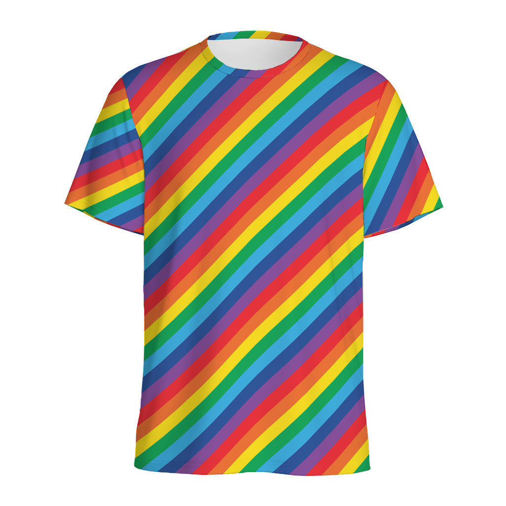 Rainbow Diagonal Striped Pattern Print Men's Sports T-Shirt