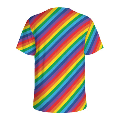 Rainbow Diagonal Striped Pattern Print Men's Sports T-Shirt