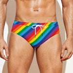 Rainbow Diagonal Striped Pattern Print Men's Swim Briefs