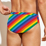 Rainbow Diagonal Striped Pattern Print Men's Swim Briefs