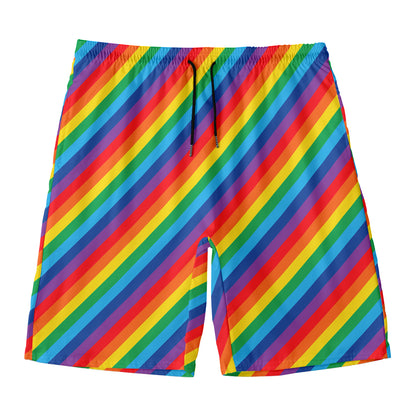 Rainbow Diagonal Striped Pattern Print Men's Swim Trunks