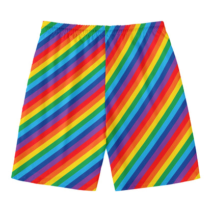 Rainbow Diagonal Striped Pattern Print Men's Swim Trunks