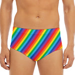 Rainbow Diagonal Striped Pattern Print Men's Triangle Swim Briefs