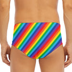 Rainbow Diagonal Striped Pattern Print Men's Triangle Swim Briefs