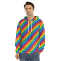 Rainbow Diagonal Striped Pattern Print Men's Velvet Pullover Hoodie