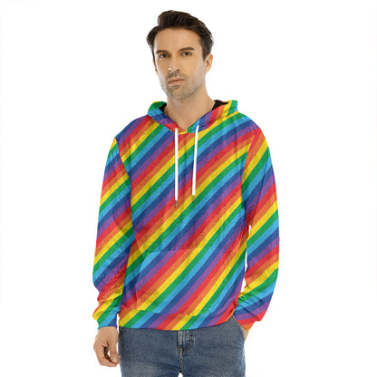 Rainbow Diagonal Striped Pattern Print Men's Velvet Pullover Hoodie