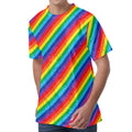 Rainbow Diagonal Striped Pattern Print Men's Velvet T-Shirt