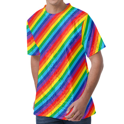 Rainbow Diagonal Striped Pattern Print Men's Velvet T-Shirt