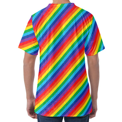 Rainbow Diagonal Striped Pattern Print Men's Velvet T-Shirt
