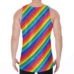 Rainbow Diagonal Striped Pattern Print Men's Velvet Tank Top