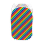 Rainbow Diagonal Striped Pattern Print Mesh Laundry Hamper