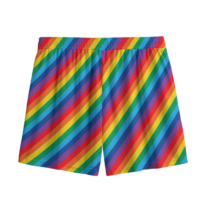 Rainbow Diagonal Striped Pattern Print Mesh Shorts
