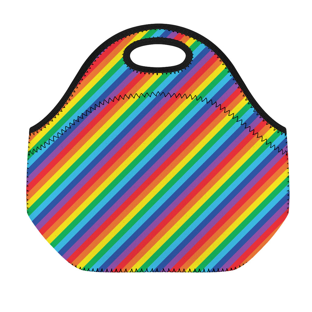 Rainbow Diagonal Striped Pattern Print Neoprene Lunch Bag