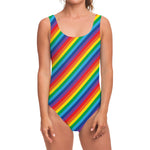 Rainbow Diagonal Striped Pattern Print One Piece Swimsuit