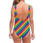 Rainbow Diagonal Striped Pattern Print One Piece Swimsuit
