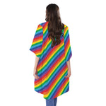Rainbow Diagonal Striped Pattern Print Open Front Beach Cover Up