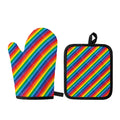 Rainbow Diagonal Striped Pattern Print Oven Mitt And Pot Holder Set
