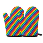 Rainbow Diagonal Striped Pattern Print Oven Mitts