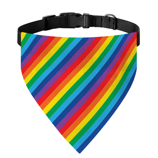 Rainbow Diagonal Striped Pattern Print Over The Collar Dog Bandana