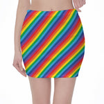 Rainbow Diagonal Striped Pattern Print Pencil Mini Skirt