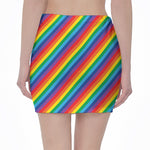 Rainbow Diagonal Striped Pattern Print Pencil Mini Skirt