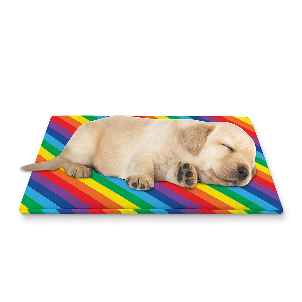Rainbow Diagonal Striped Pattern Print Pet Cooling Mat Cover