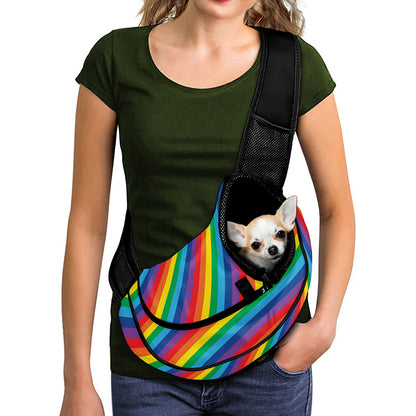 Rainbow Diagonal Striped Pattern Print Pet Sling Carrier