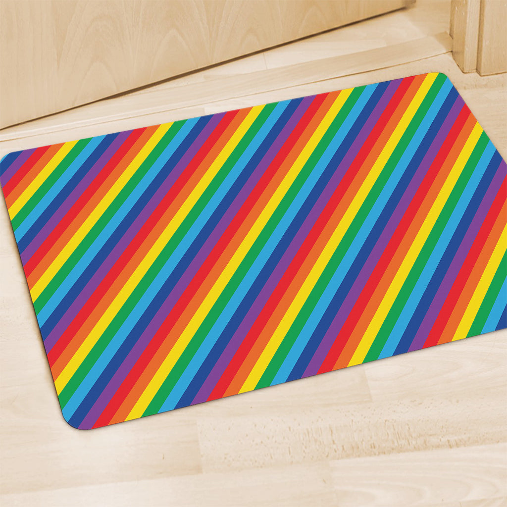 Rainbow Diagonal Striped Pattern Print Polyester Doormat
