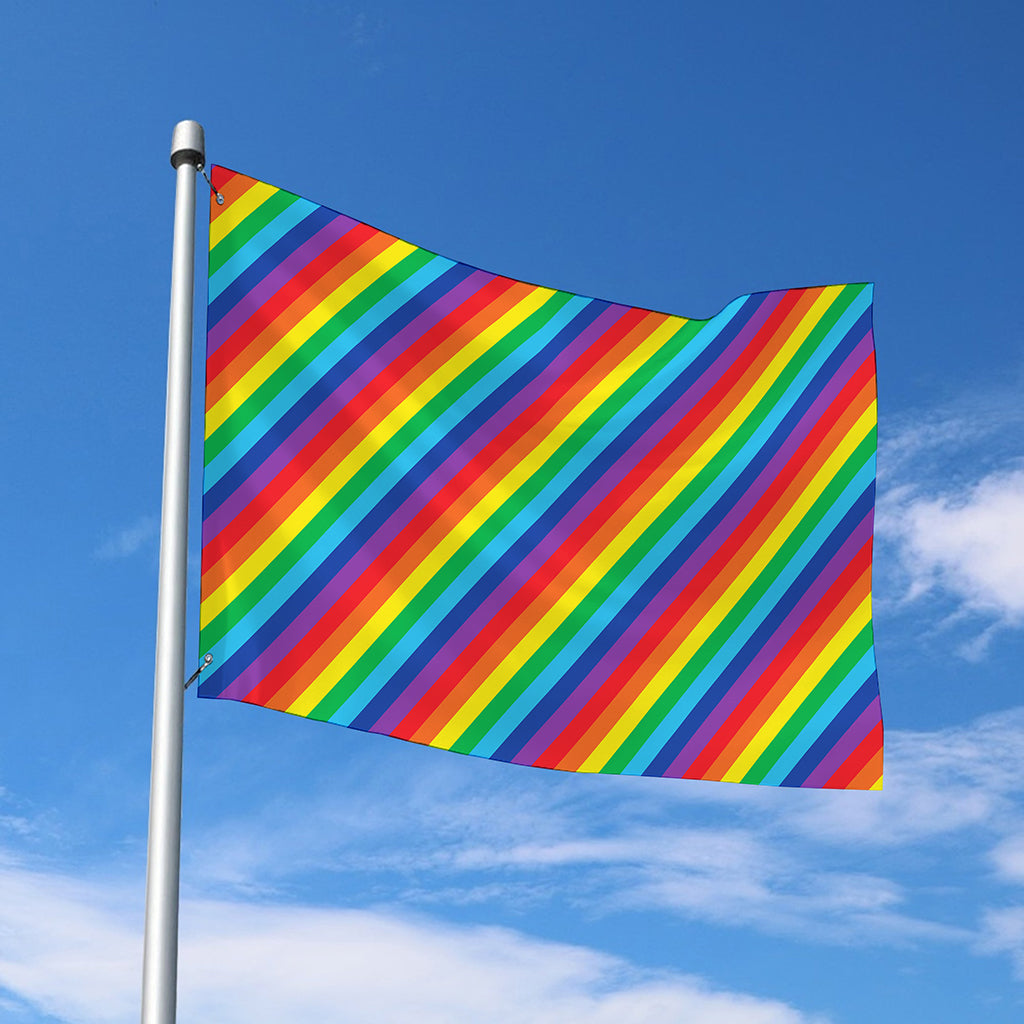 Rainbow Diagonal Striped Pattern Print Polyester Flag