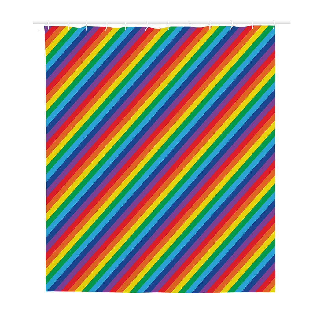 Rainbow Diagonal Striped Pattern Print Polyester Shower Curtain