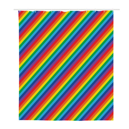 Rainbow Diagonal Striped Pattern Print Polyester Shower Curtain