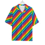 Rainbow Diagonal Striped Pattern Print Rayon Hawaiian Shirt