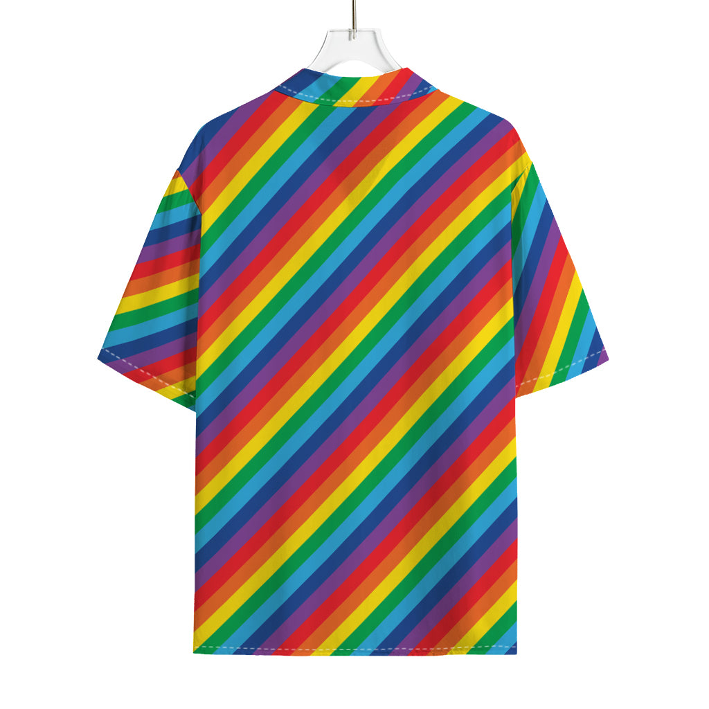 Rainbow Diagonal Striped Pattern Print Rayon Hawaiian Shirt