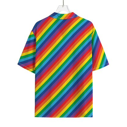 Rainbow Diagonal Striped Pattern Print Rayon Hawaiian Shirt