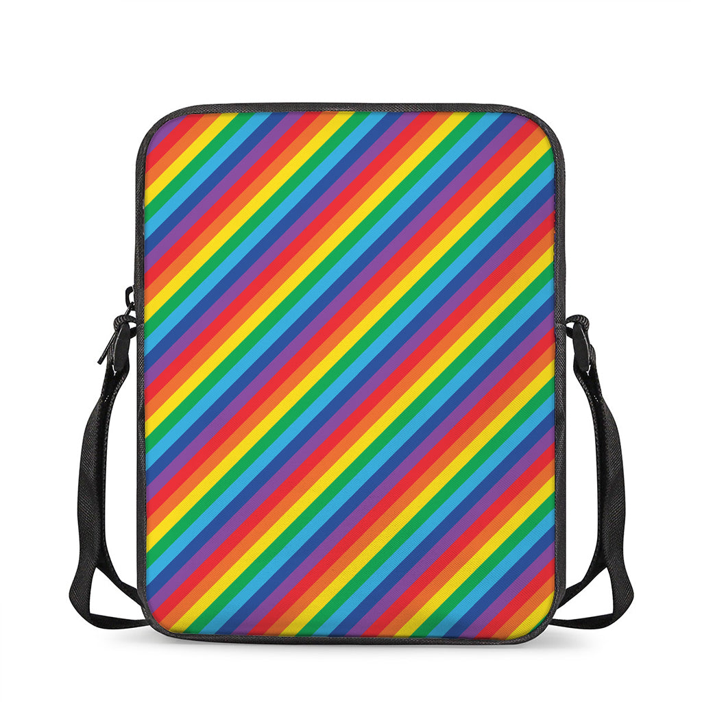 Rainbow Diagonal Striped Pattern Print Rectangular Crossbody Bag