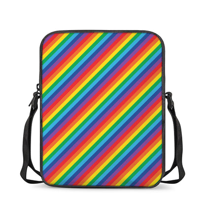 Rainbow Diagonal Striped Pattern Print Rectangular Crossbody Bag