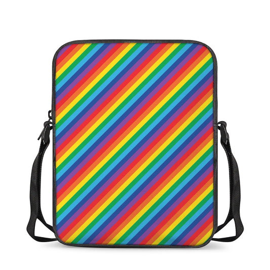 Rainbow Diagonal Striped Pattern Print Rectangular Crossbody Bag
