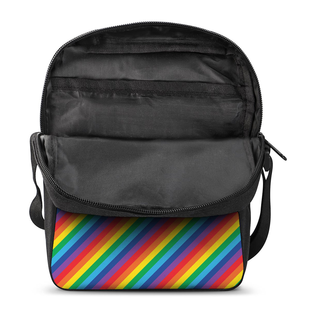 Rainbow Diagonal Striped Pattern Print Rectangular Crossbody Bag