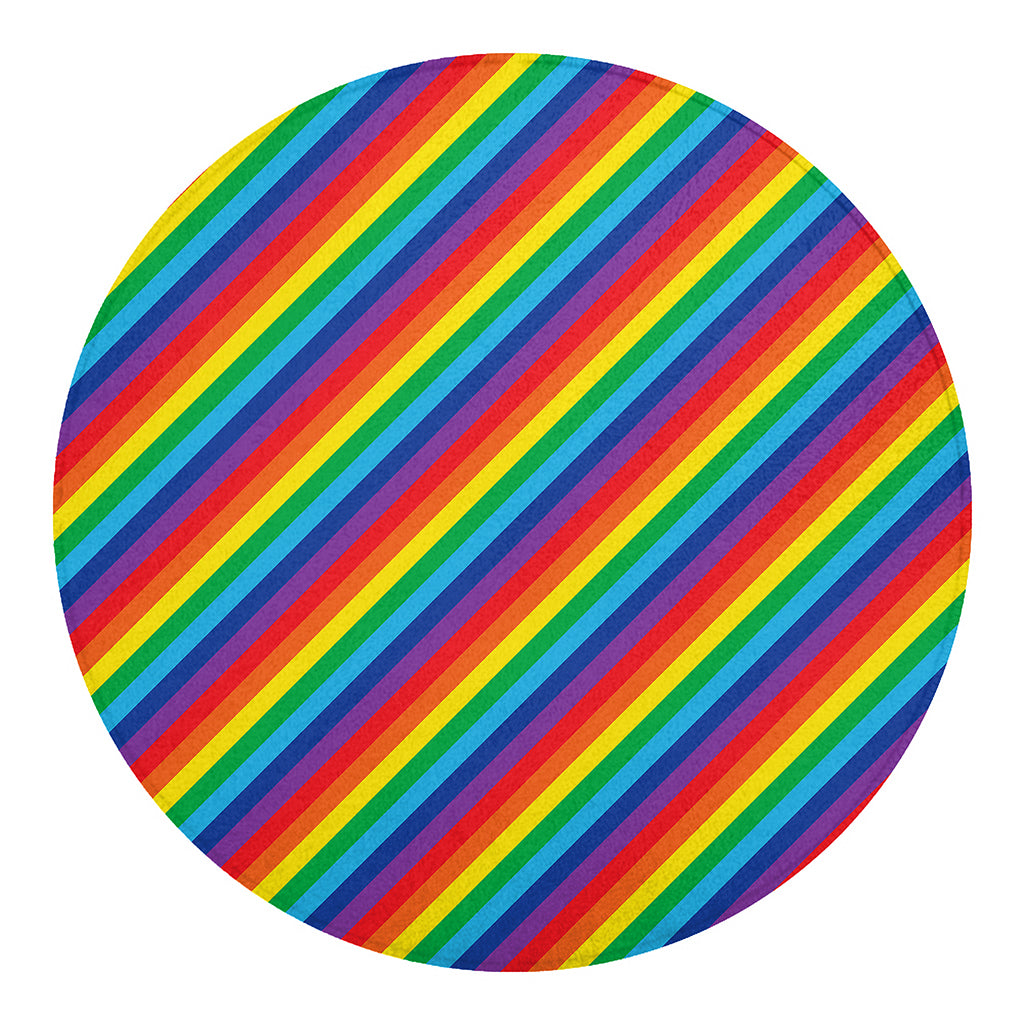 Rainbow Diagonal Striped Pattern Print Round Blanket