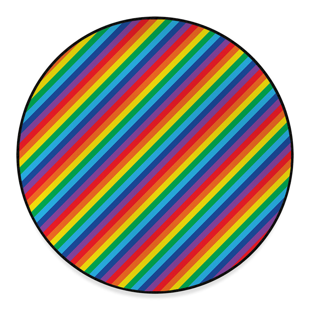Rainbow Diagonal Striped Pattern Print Round Floor Mat