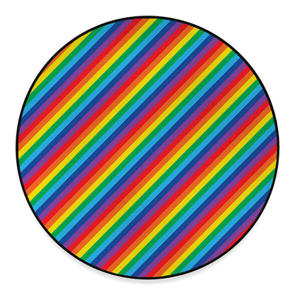 Rainbow Diagonal Striped Pattern Print Round Floor Mat