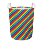Rainbow Diagonal Striped Pattern Print Round Laundry Basket