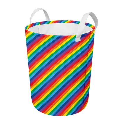 Rainbow Diagonal Striped Pattern Print Round Laundry Basket